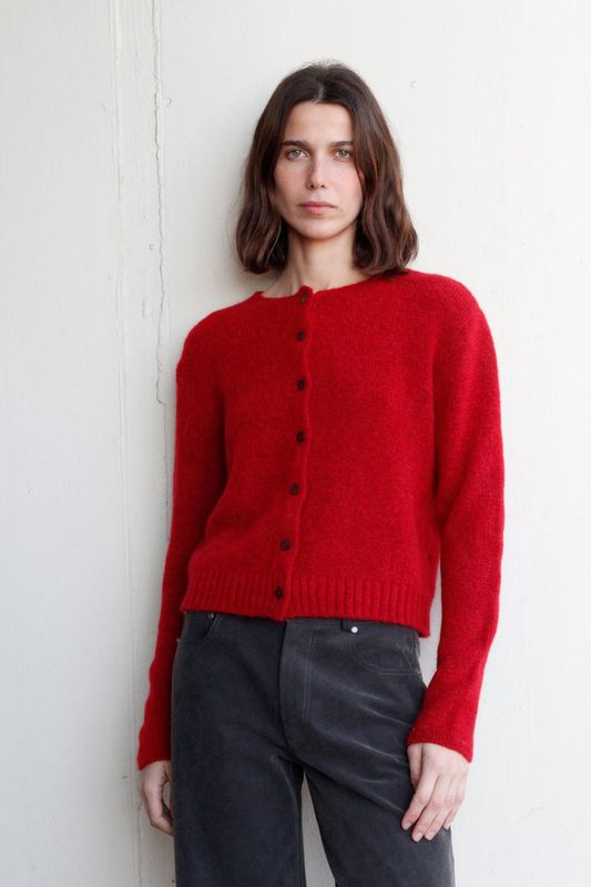 black to grey | Rays cardigan red - alpaca wool - made in Spain