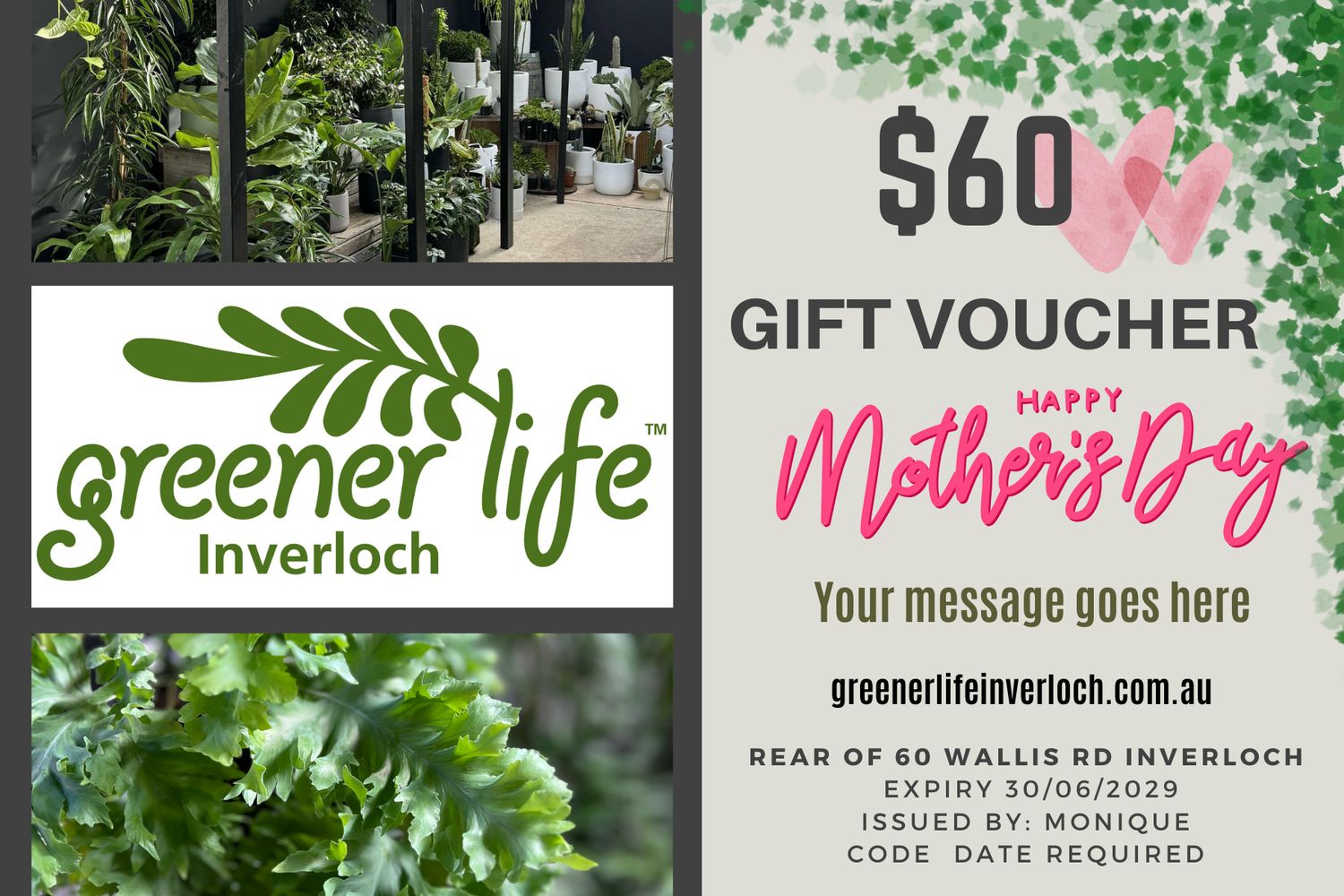 $60 for $50 Mothers Day Gift voucher