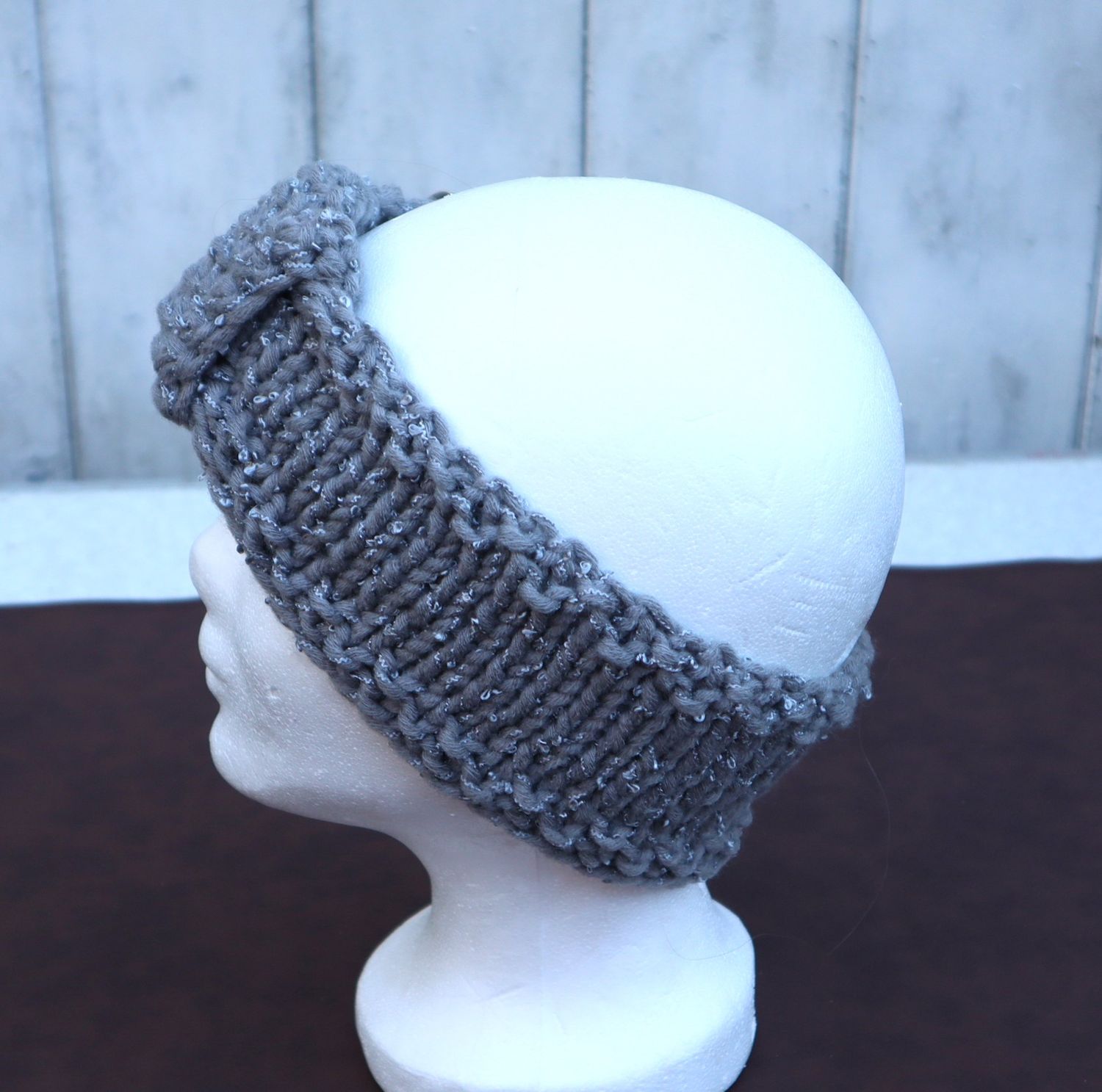 Ohrenwärmer gestrickt Stirnband Turban Ohrwärmer  grau