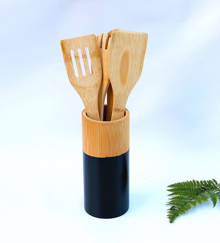 Kochlöffeltopf Kochlöffelhalter Set 5 teilig Holz Küchenzubehör