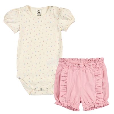 Danish Musli organic cotton floral top and ruffle short set