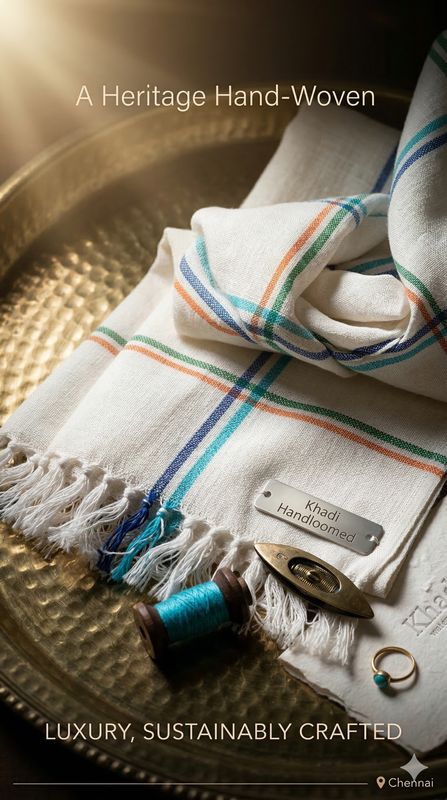 21 inch Hand-Spun North Indian Khadi Kerchief | Hand-Woven Luxury