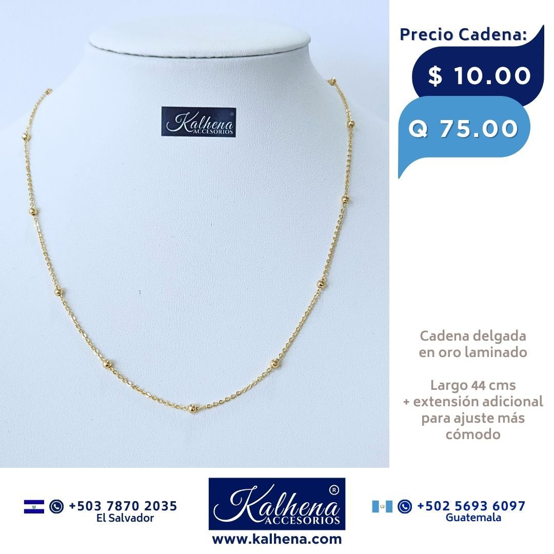 Cadena delgada entre balines en oro laminado