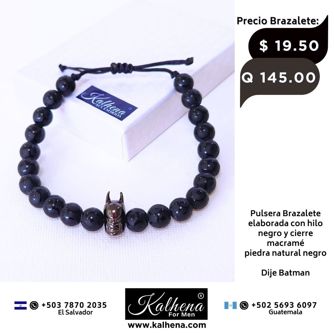 Pulsera Brazalete piedra volcánica y dije Batman