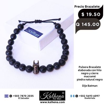 Pulsera Brazalete piedra volcánica y dije Batman