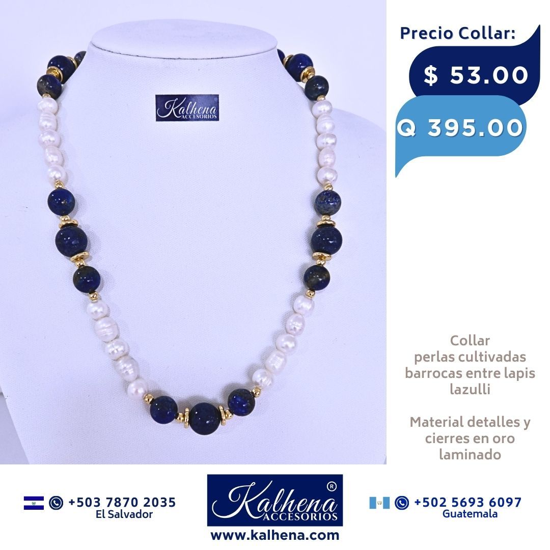 Collar perlas cultivadas barrocas entre lapis lazulli