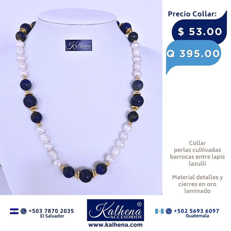 Collar perlas cultivadas barrocas entre lapis lazulli Collar perlas cultivadas barrocas entre lapis lazulli