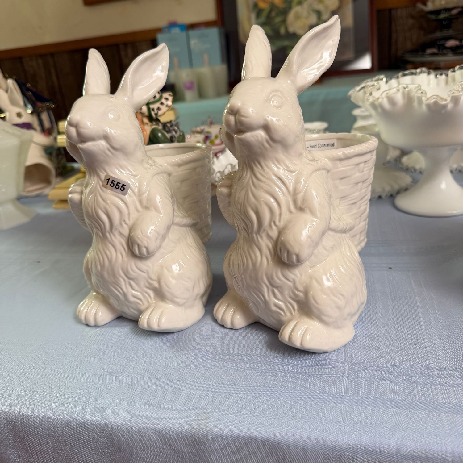 Pair of white rabbit ceramic planters, 9 Pair of white rabbit ceramic planters, 9", S1555