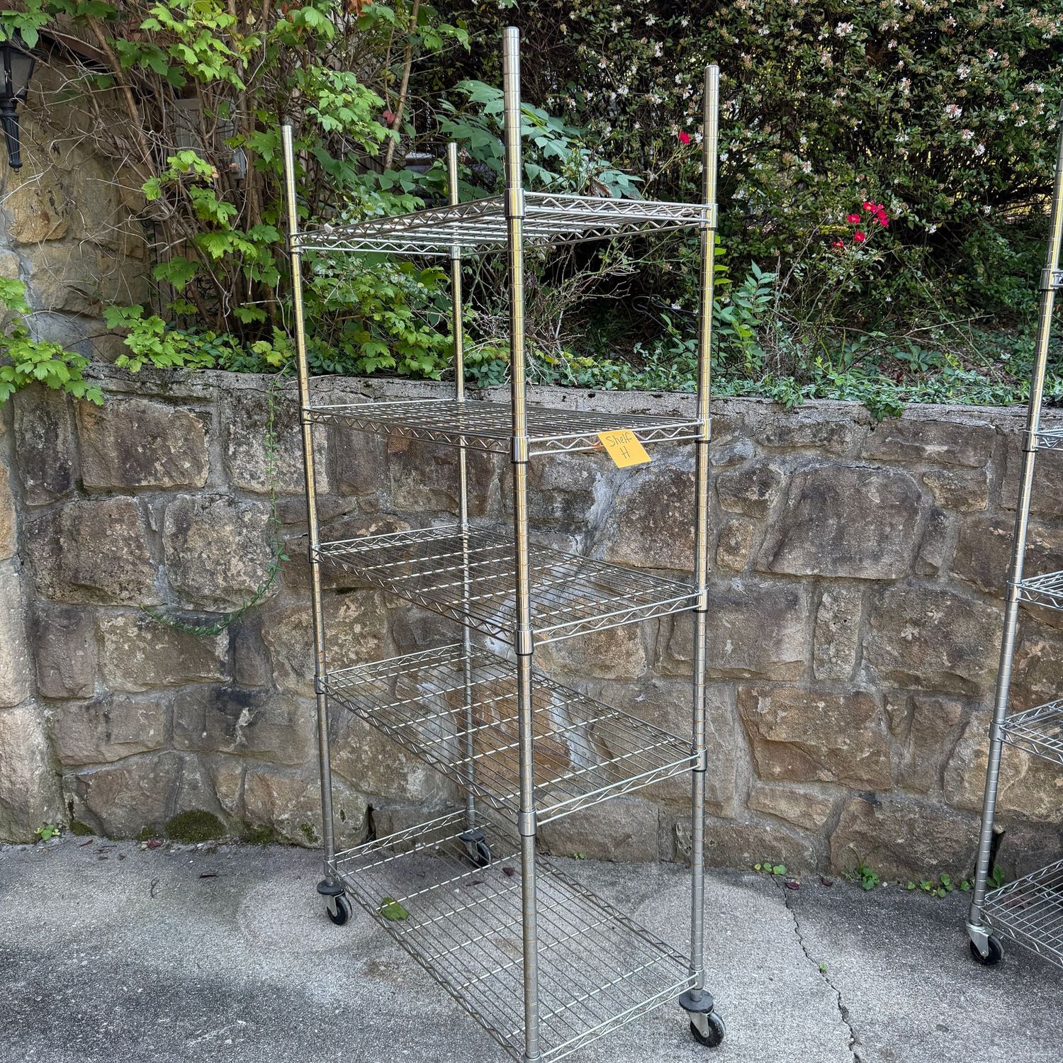 Shelf (H) chrome some oxidation, on casters, 5 shelves, 6'3 Shelf (H) chrome some oxidation, on casters, 5 shelves, 6'3" x 18" x 36"