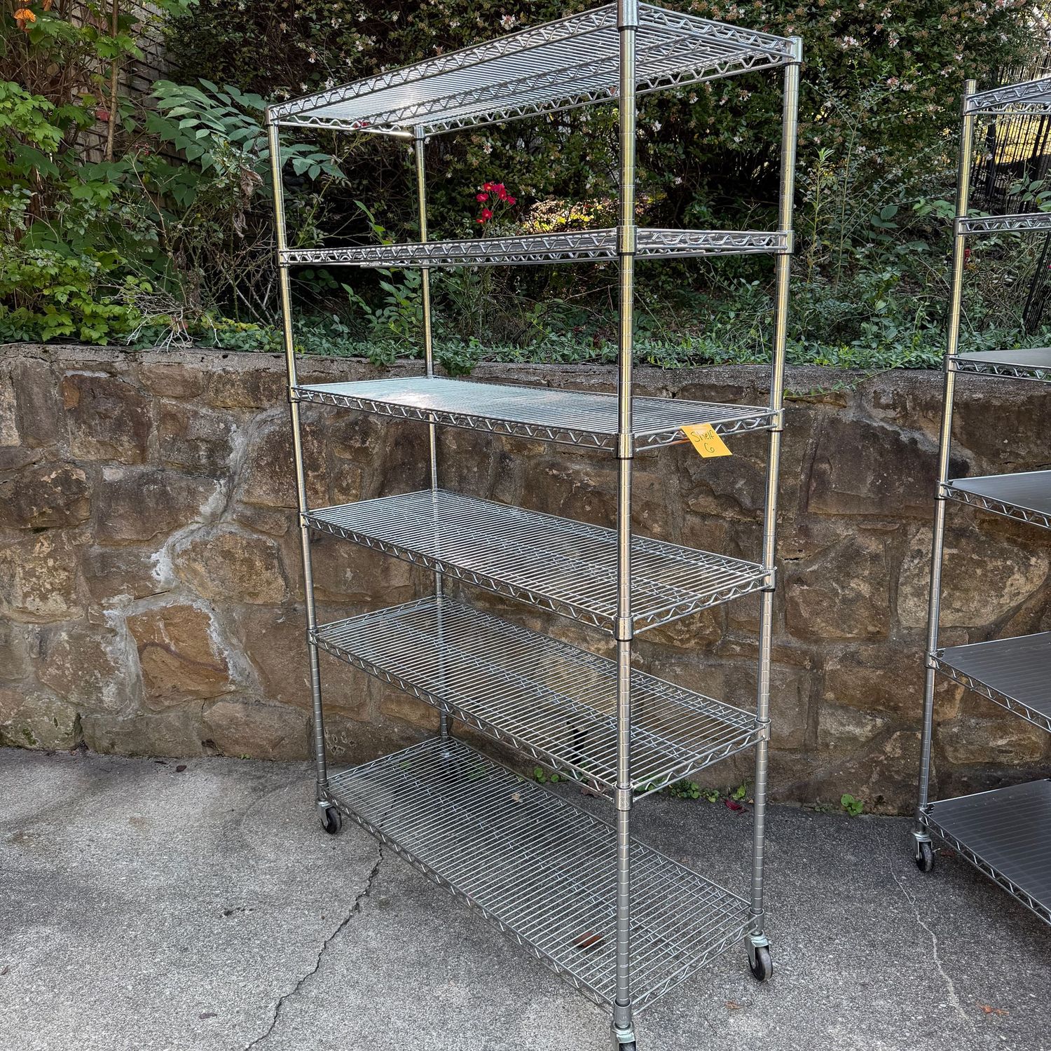 Shelf (G) chrome some oxidation, on casters, 6 shelves, 6'3 Shelf (G) chrome some oxidation, on casters, 6 shelves, 6'3" x 18" x 36"