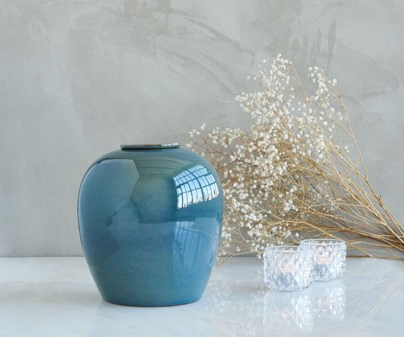 Kleurglazuur urn model VERNO blauw-groen glazuur - SB427-L