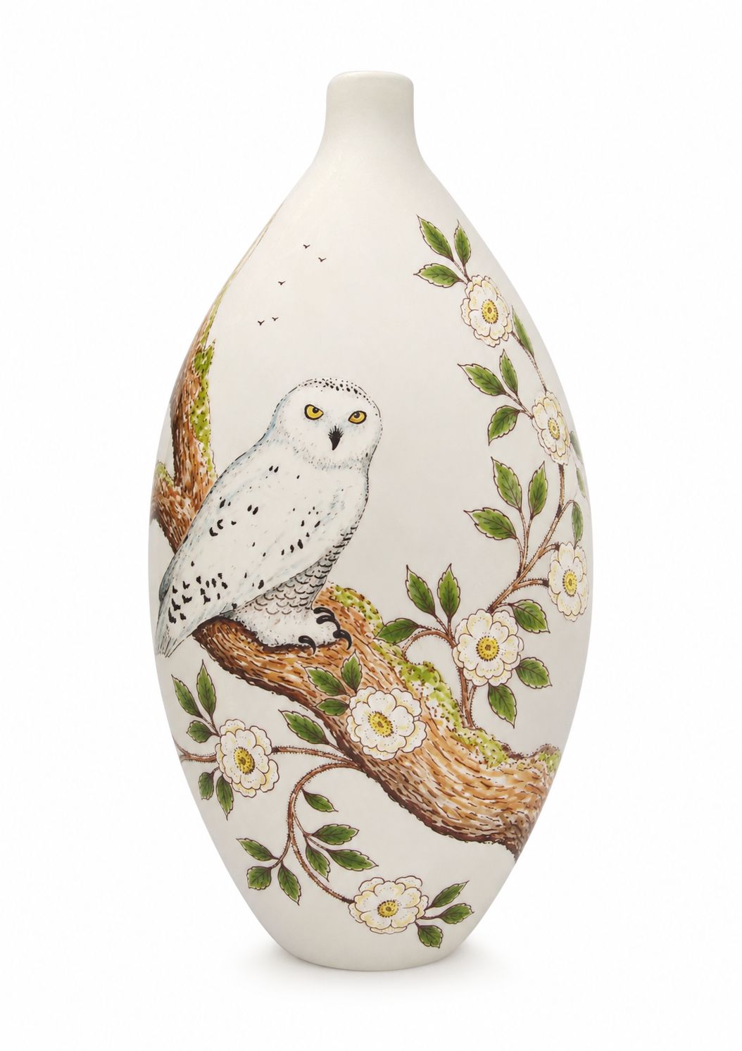 Urn "Sneeuwuil" met 1 vogel (model PU-3) hand beschilderd