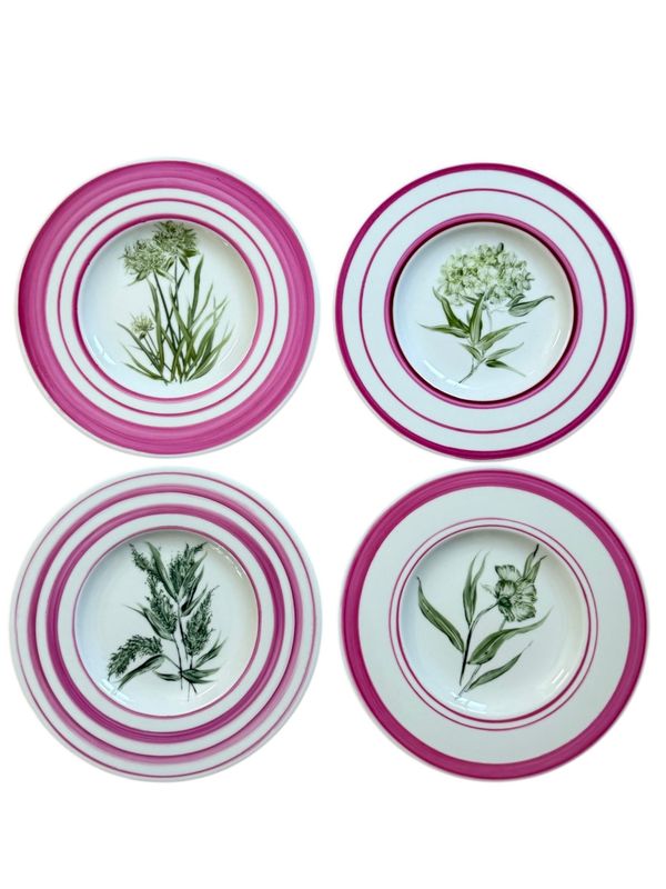 Set de 4 Assiettes à Dessert Fleur Rose 21cm