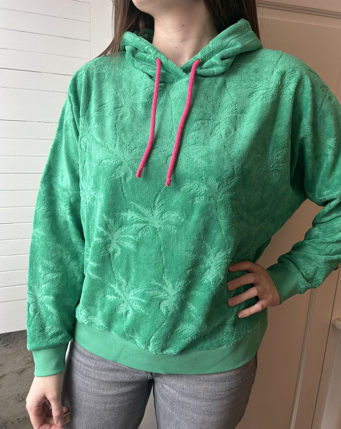 SWEAT CAPUCHE FEMME ÉPONGE JACQUARD PALMIER