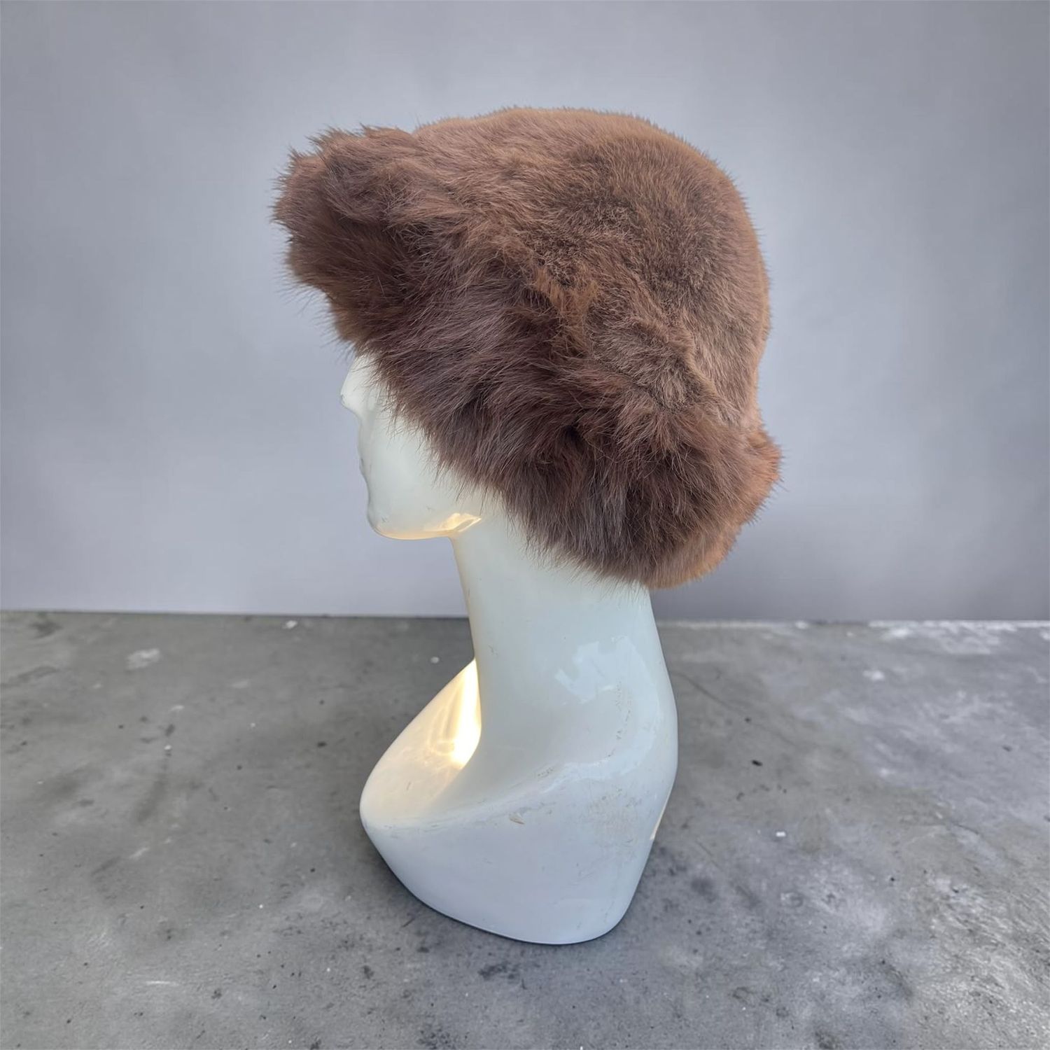 Bucket hat faux fur trim - Brown