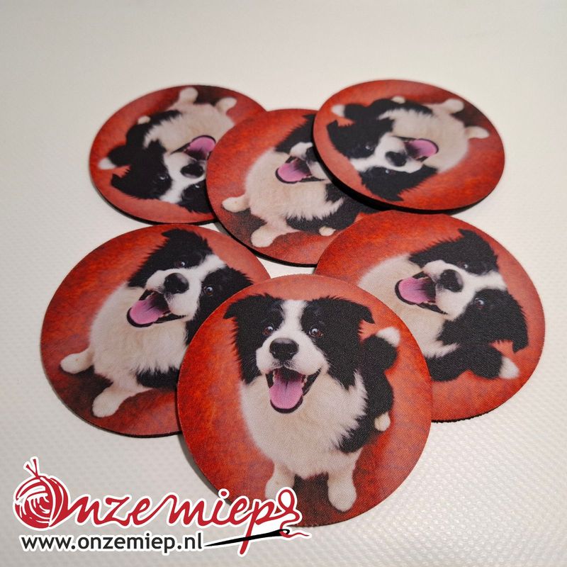 Border Collie onderzetters – set van 6 rubberen onderzetters