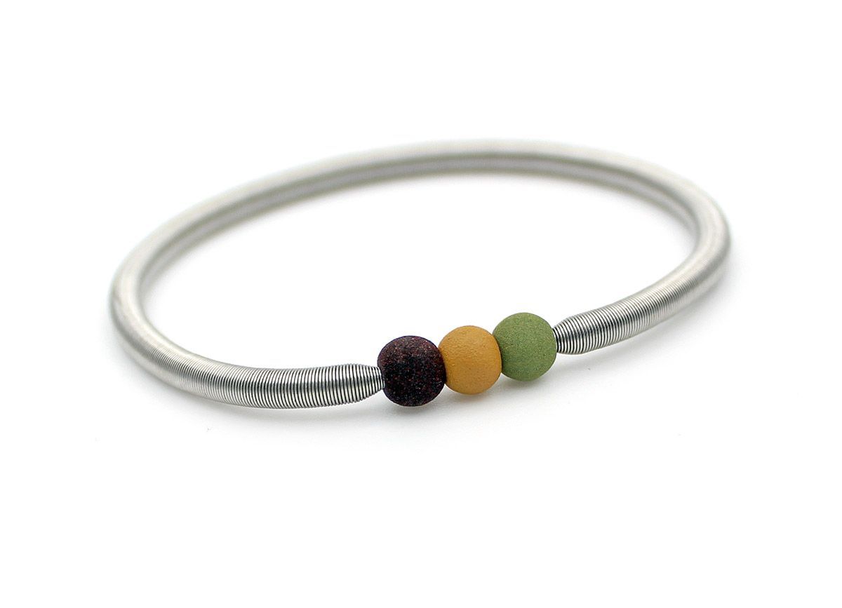 Edelstahl Stretcharmband mit farbigem Lavastein: Dunkelbraun, Ockergelb & Oliv | Elegant & Kraftvoll