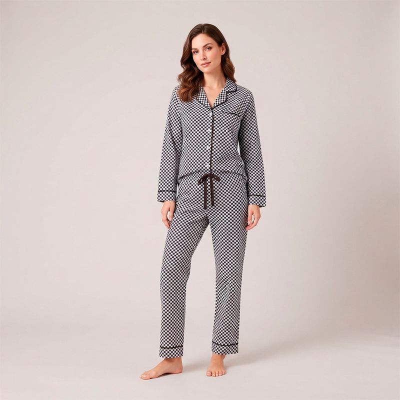 Pijama dama cuadros café