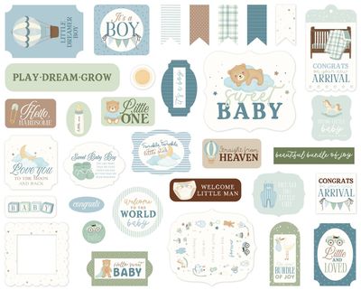 Carta Bella - Little Lullabies Collection - Baby Boy - Ephemera - CBLUG485024 - 33 pcs
