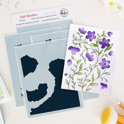 PinkFresh Studio - Soft Meadow Bundle - Stamp &amp; Stencil Only - 330226 &amp; 330126