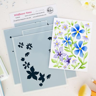 PinkFresh Studio - Stand Alone Stencil Set - Wildflower Notes - 330526 - 4 pcs
