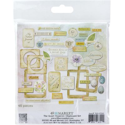49 &amp; Market - An Art House Whimsy Collection - The Quiet Observer - Chipboard Set - TQO37241 - 45 pcs