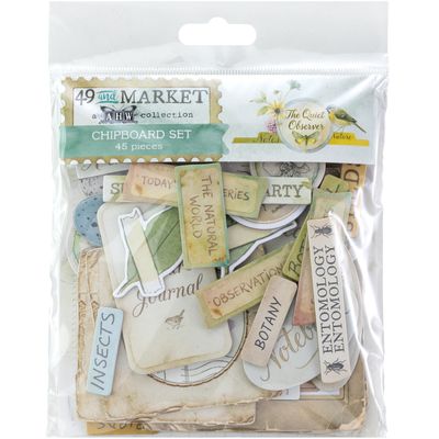 49 &amp; Market - An Art House Whimsy Collection - The Quiet Observer - Chipboard Set - TQO37241 - 45 pcs