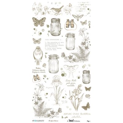 49 &amp; Market - An Art House Whimsy Collection - The Quiet Observer - Rub On Transfers - 6" x 12" - TQO37173 - 2 Sheets