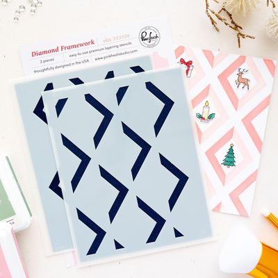 PinkFresh Studio - Seasons of Wonder Collection - Diamond Framework - Stencil - 333526 - 2pcs