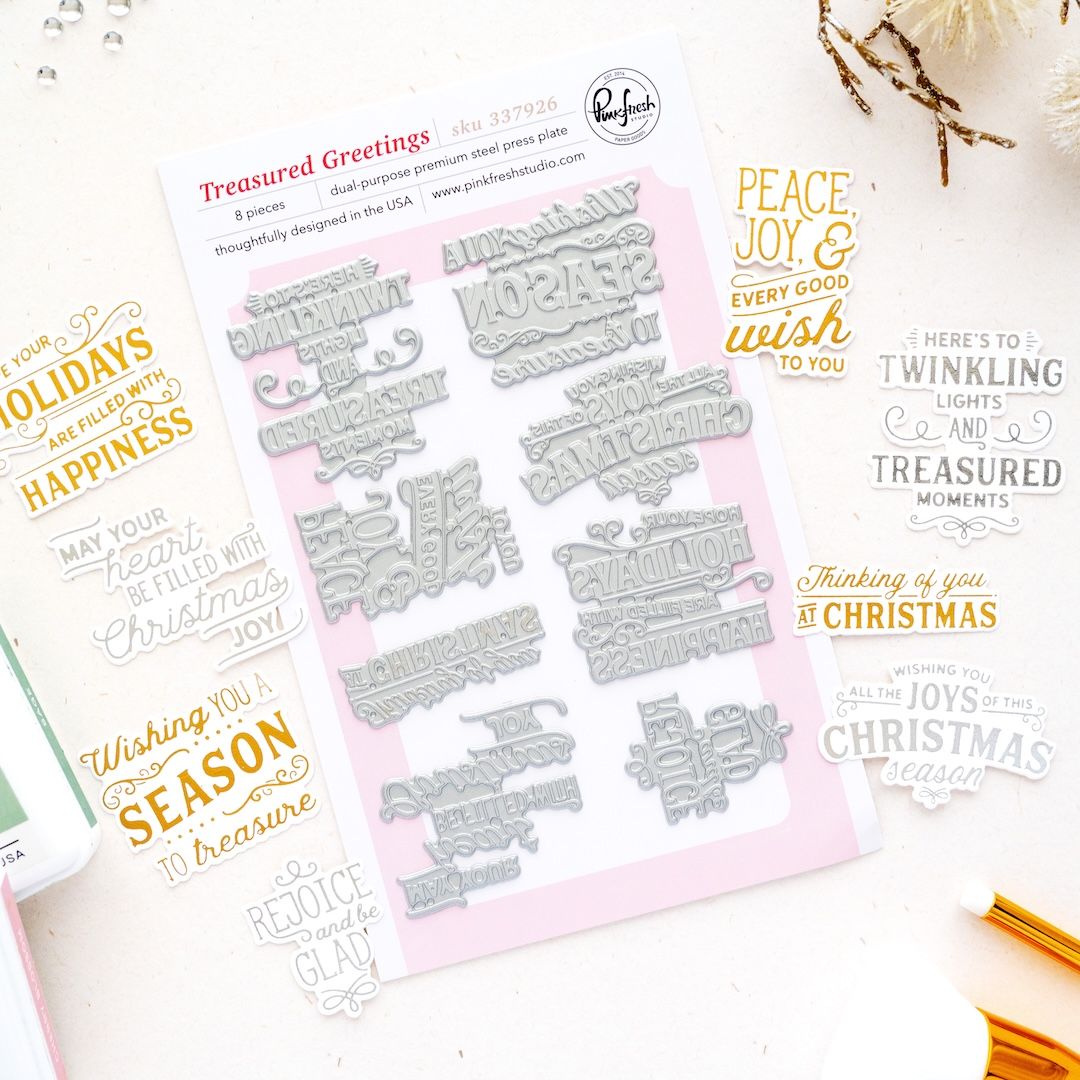 PinkFresh Studio - Season of Wonder Collection - Press Plate - Treasured Greetings - 337926