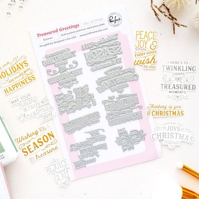 PinkFresh Studio - Season of Wonder Collection - Press Plate - Treasured Greetings - 337926