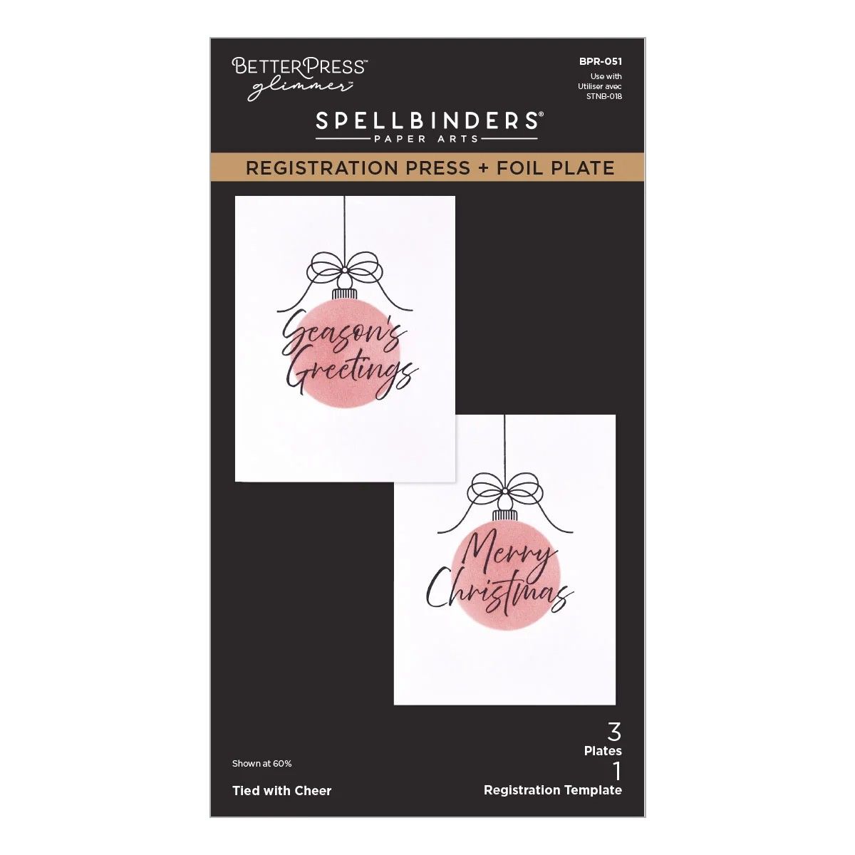 Spellbinders Paper Arts - Press &amp; Foil Plate (Registration) - Tied with Cheer - BPR-051 - 3 plates 1 template