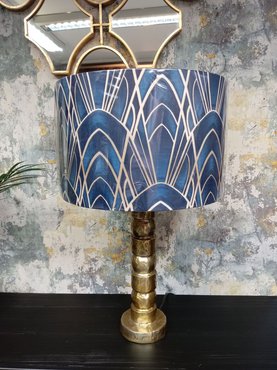 Atki Table Lamp + Blue  Pattern Shade