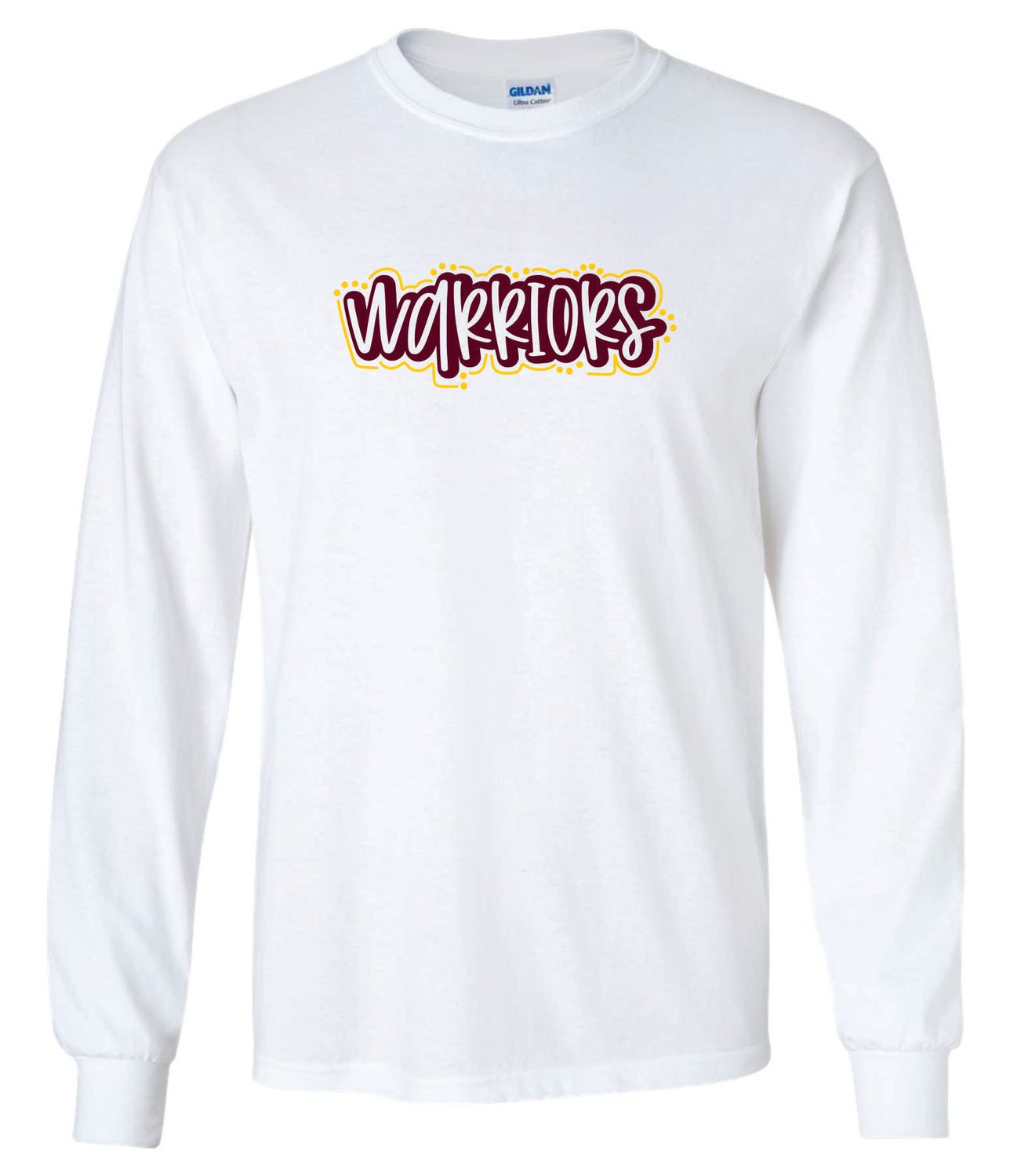 WARRIORS LONG SLEEVE T-SHIRT, WHITE ***GLITTER LOGO***
