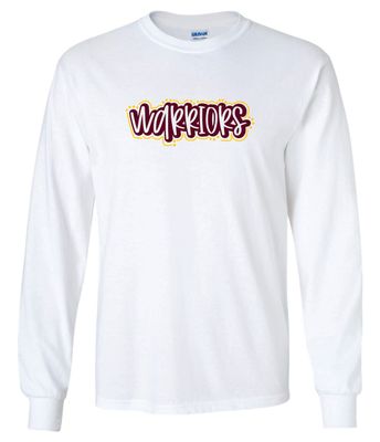 WARRIORS LONG SLEEVE T-SHIRT, WHITE ***GLITTER LOGO***