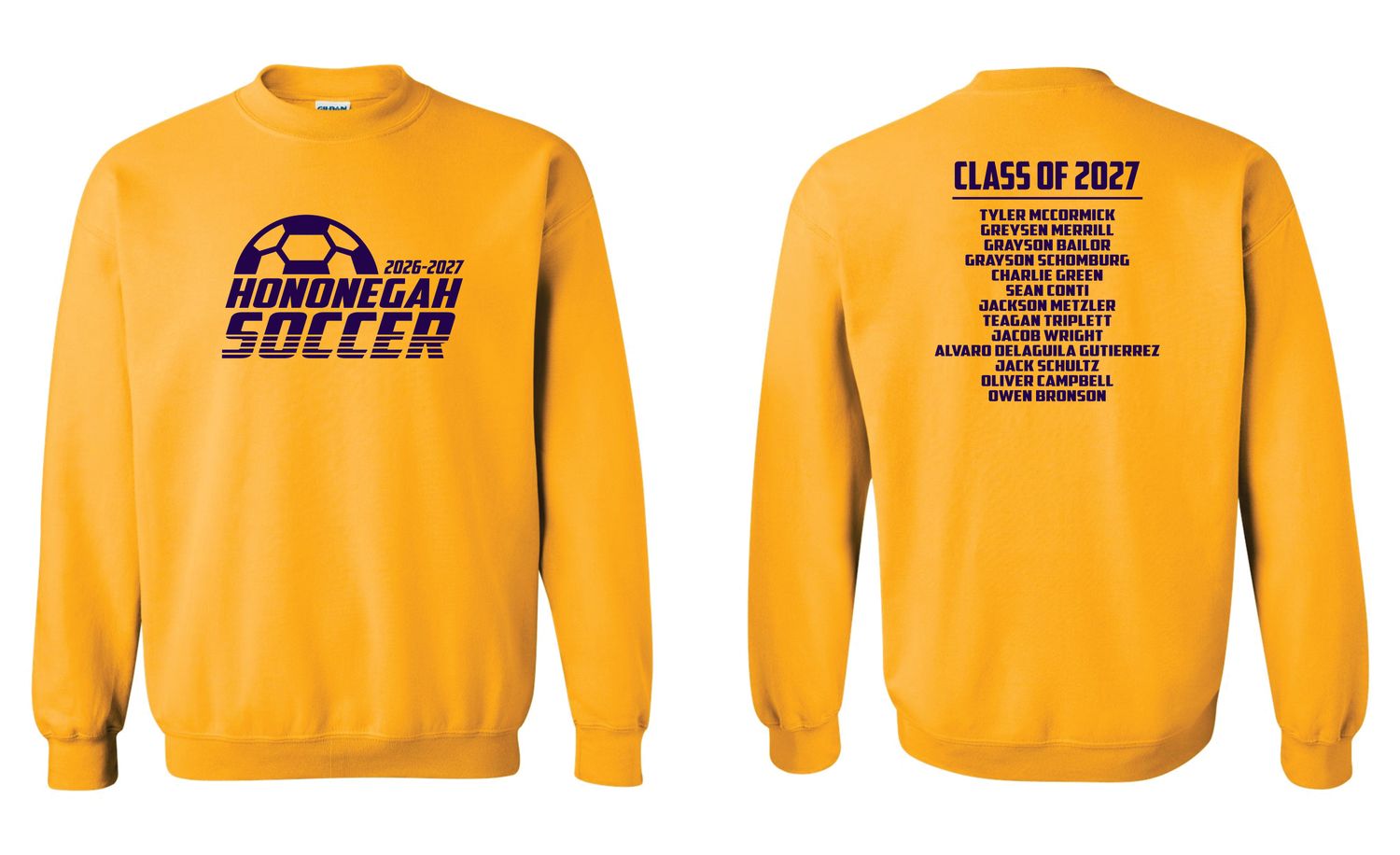 HONONEGAH SOCCER CREWNECK SWEATSHIRT, GOLD