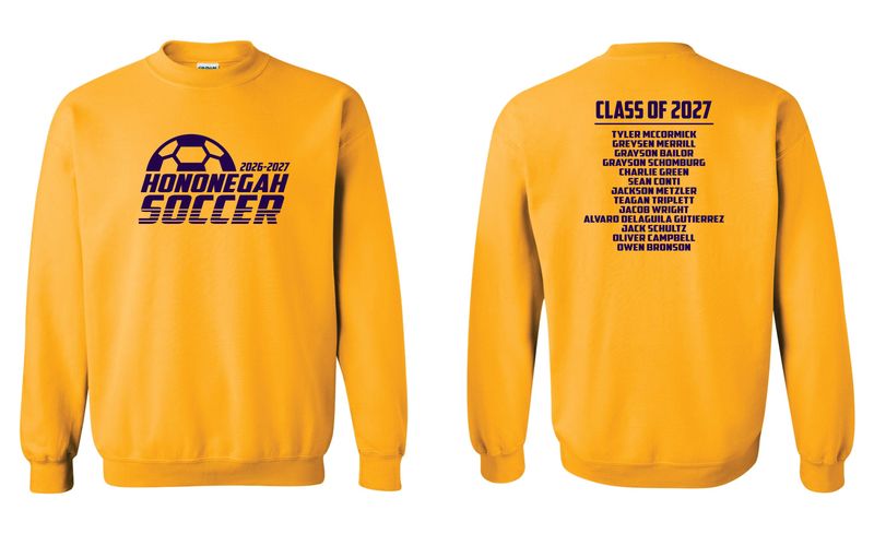 HONONEGAH SOCCER CREWNECK SWEATSHIRT, GOLD