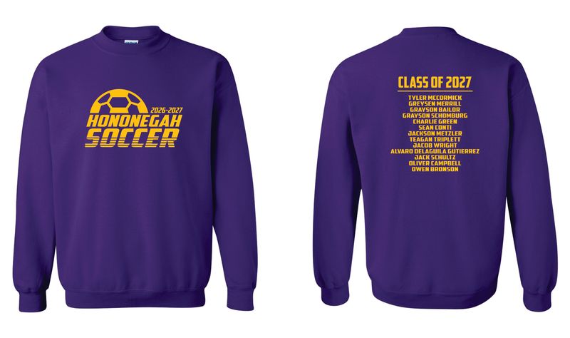 HONONEGAH SOCCER CREWNECK SWEATSHIRT, PURPLE
