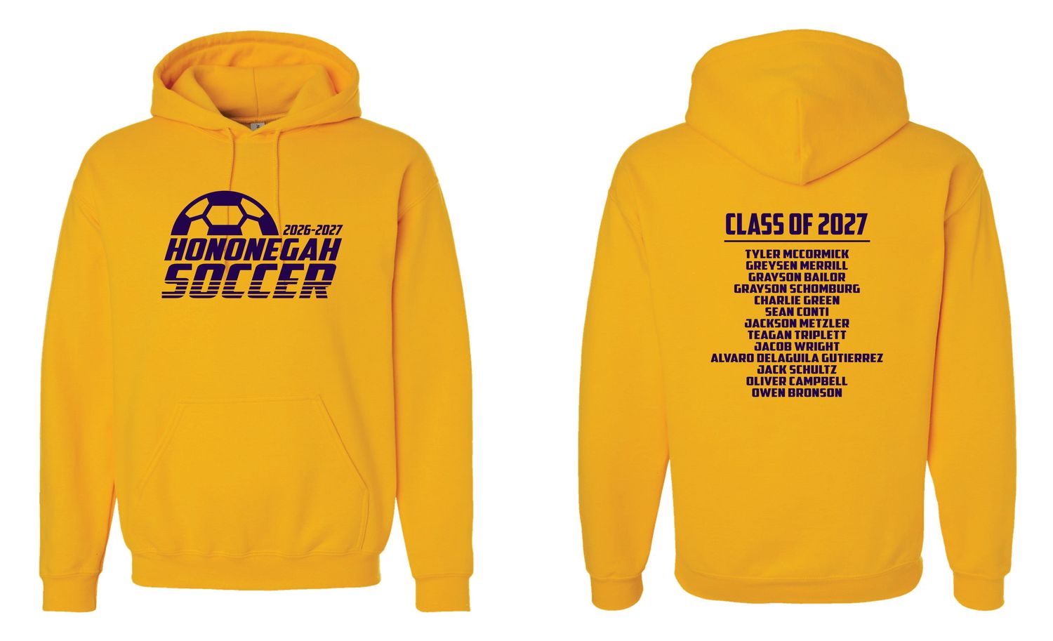 HONONEGAH SOCCER HOODED SWEATSHIRT, GOLD