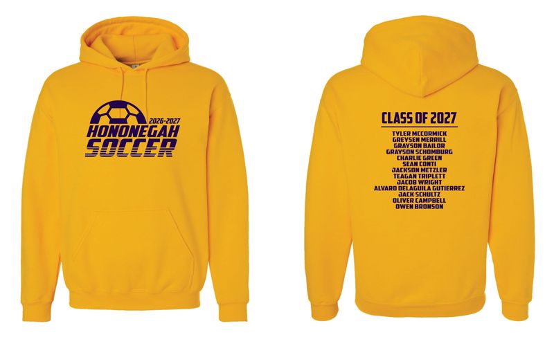 HONONEGAH SOCCER HOODED SWEATSHIRT, GOLD