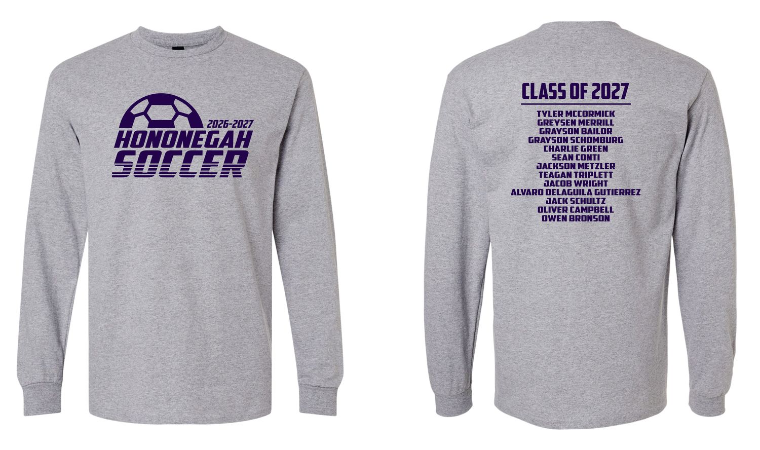 HONONEGAH SOCCER LONG SLEEVE T-SHIRT, SPORT GREY