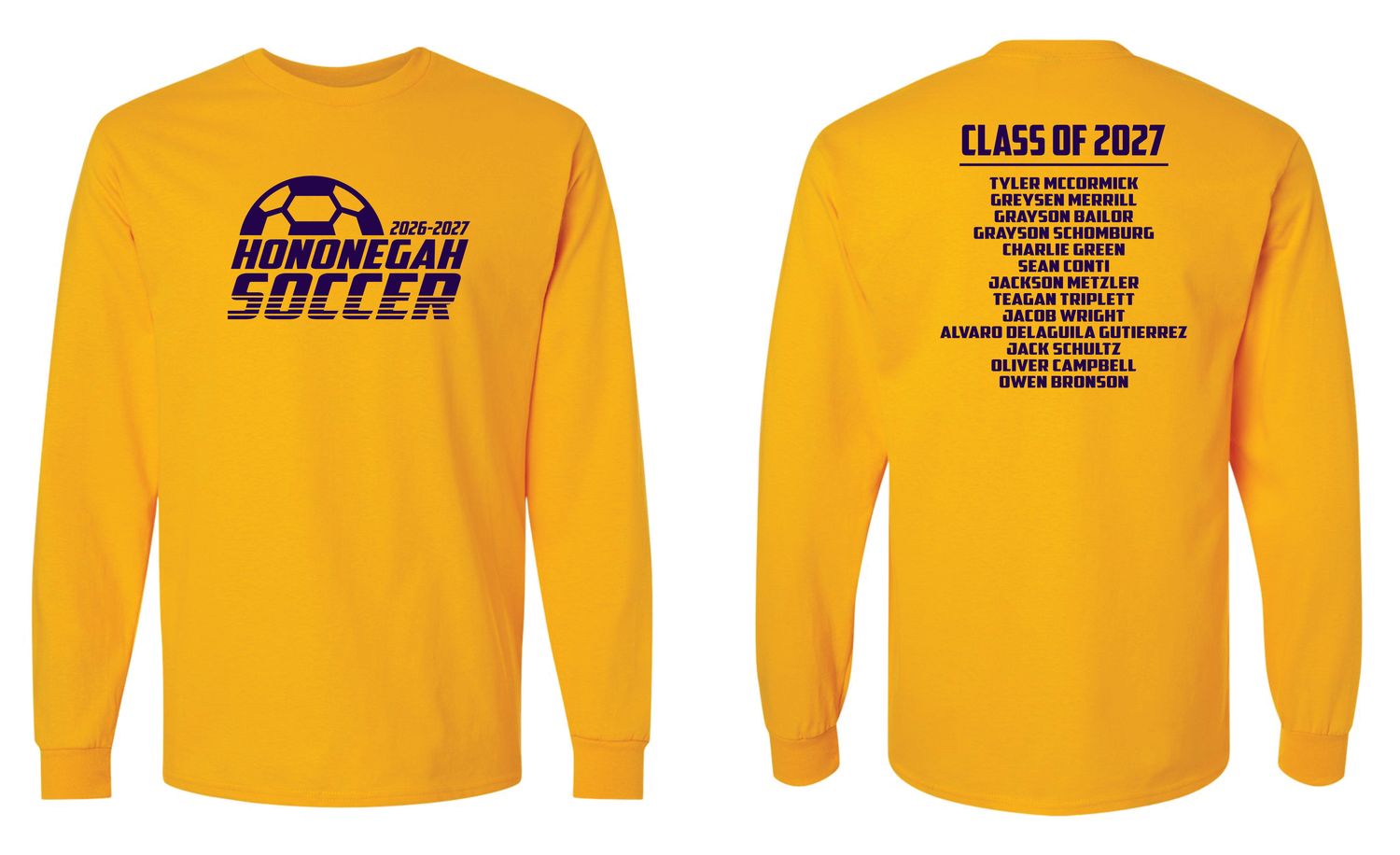 HONONEGAH SOCCER LONG SLEEVE T-SHIRT, GOLD
