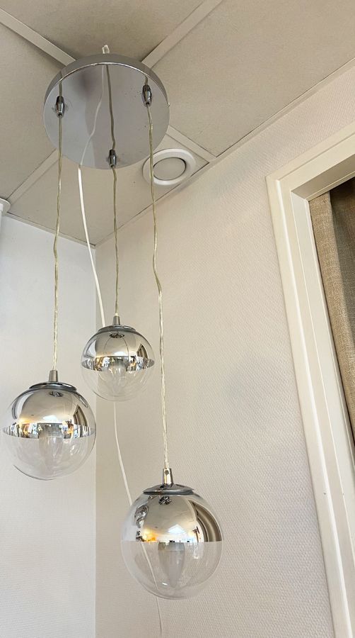 Suspension triple sphères chromées – esprit années 70