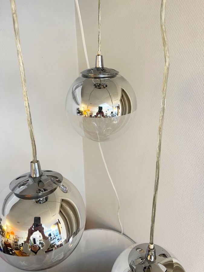 Suspension triple sphères chromées – esprit années 70