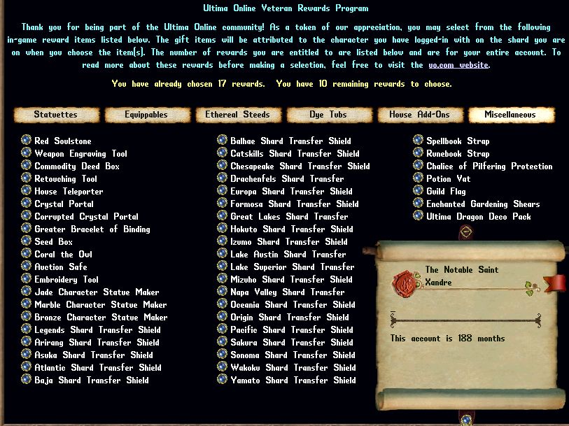 🔥 188-Month Ultima Online Veteran Account – 10 Rewards Available! 🔥