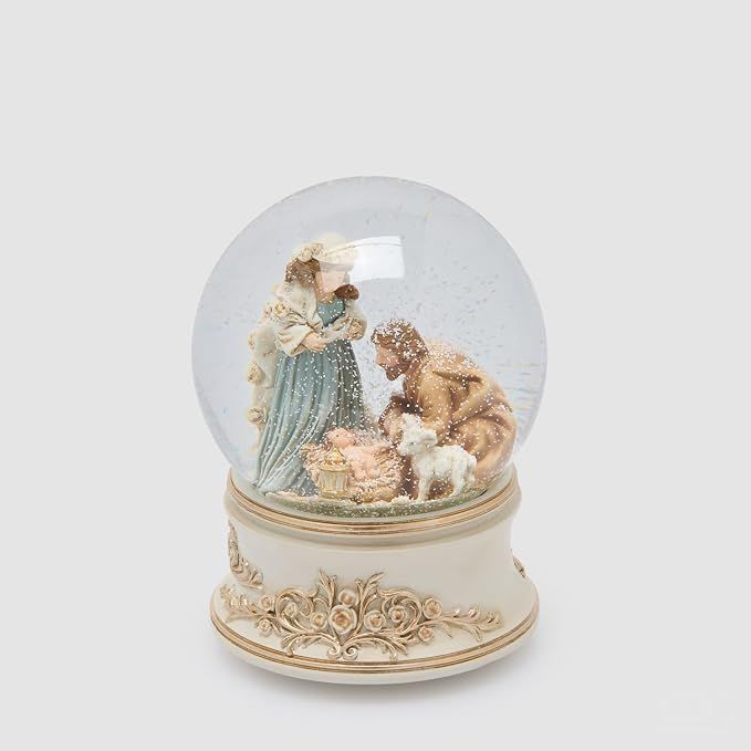 Palla di Neve Natività Carillon Bianco e Oro in Vetro 16,5x12cm - Enzo de Gasperi