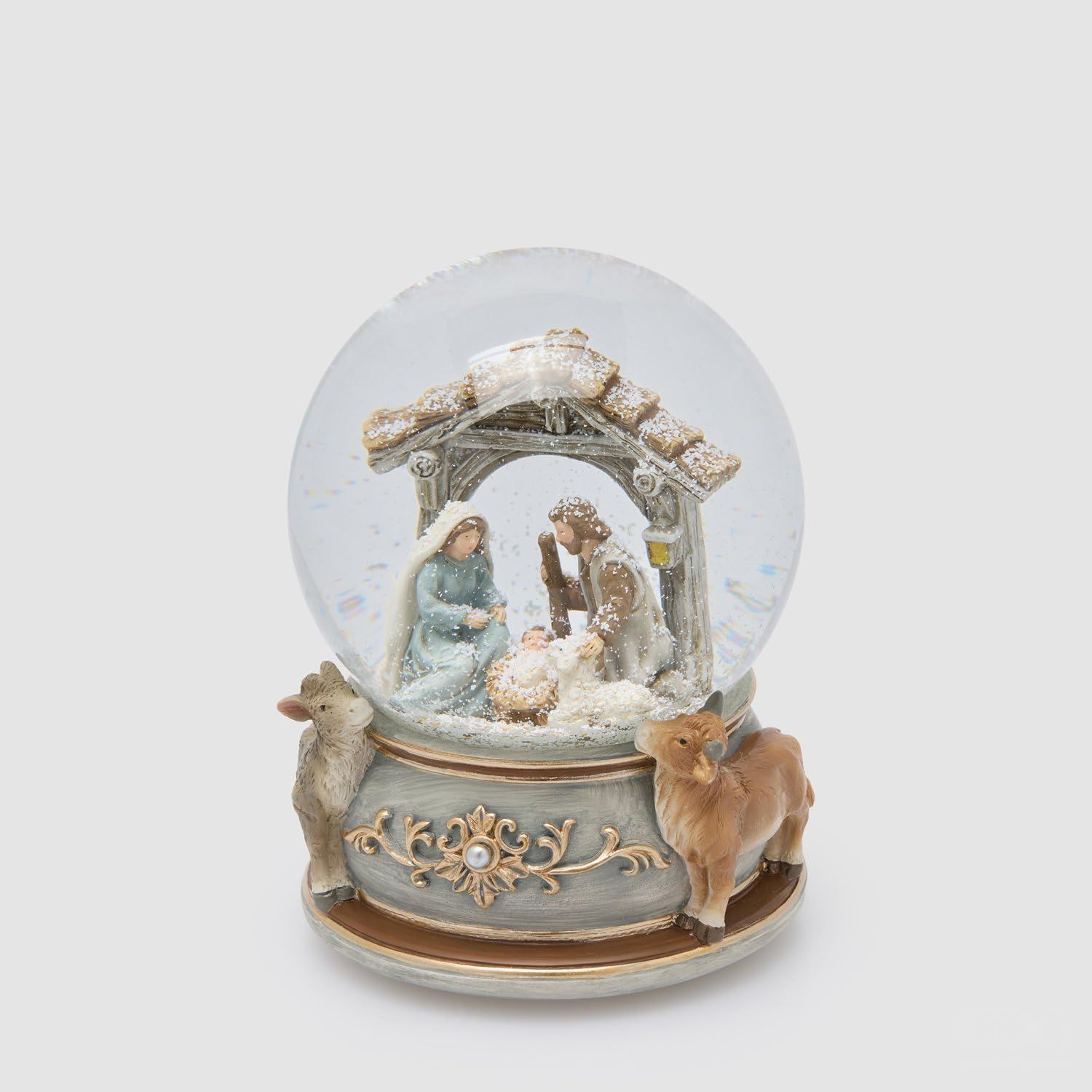 Palla di Neve Natività Carillon Blu e Oro in Vetro 16,5x12cm - Enzo de Gasperi