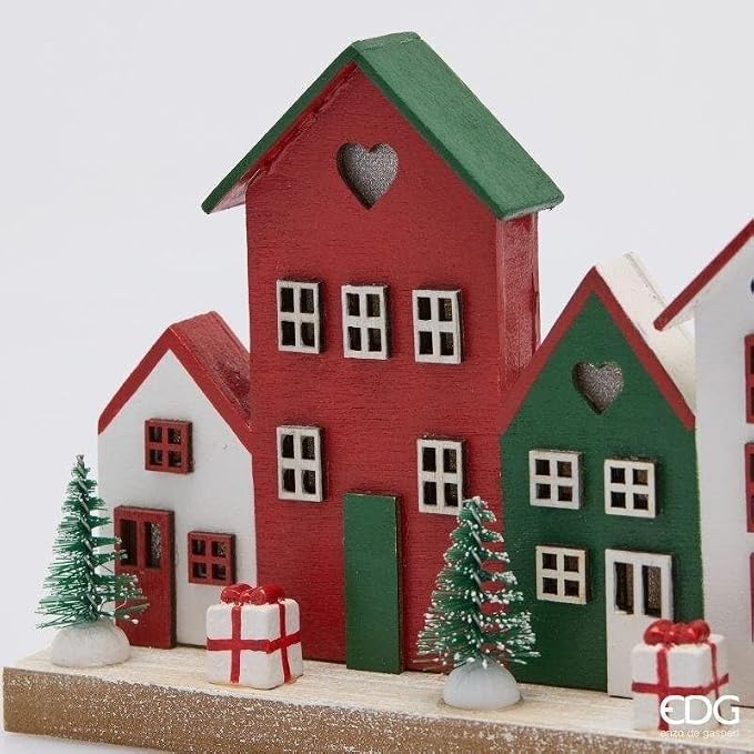 paesaggio casette decoro con LED in legno 19,5x4,5xH12 cm - Enzo de Gasperi