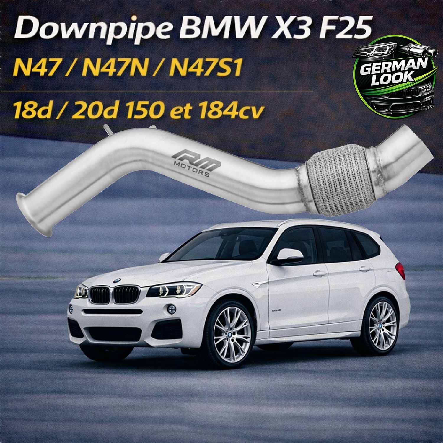Downpipe BMW X3 F25 18d 20d N47 Inox 63,5mm RM Motors