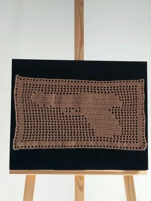 Silent Presence - Filet Crochet Gun Silhouette Wall Art 40x26cm